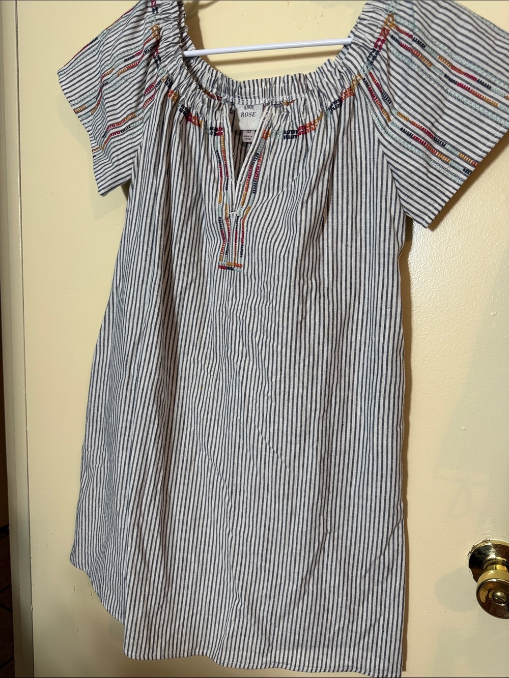 Knox Rose Blue and White Striped Midi Dress with Multicolor Embroidery